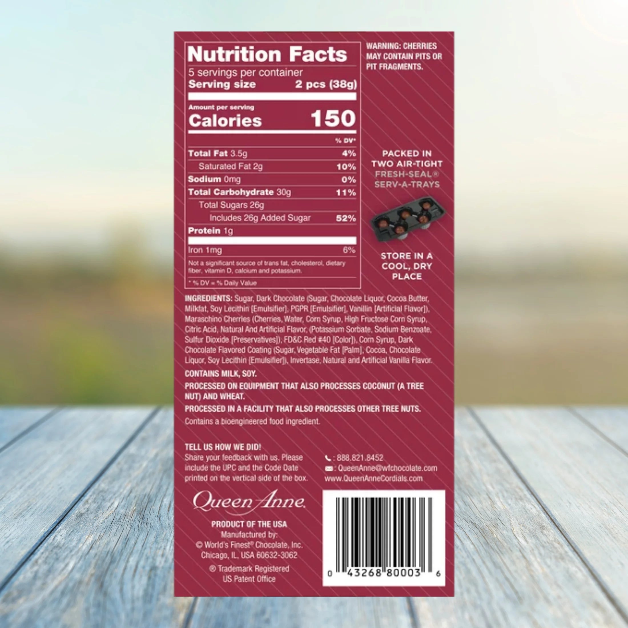Dark Chocolate Cordial Cherries, 3.3 oz, Pack of 4 T213