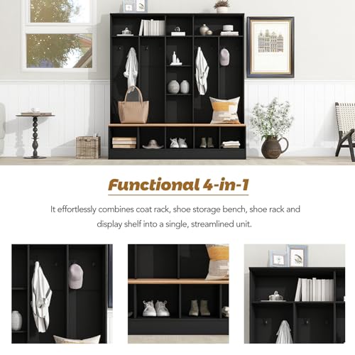 White Hall Tree with Shoe Storage Bench and Coat Rack Y24319