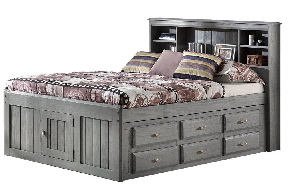 Charcoal Full Bookcase Bed with 12 Drawers D3448