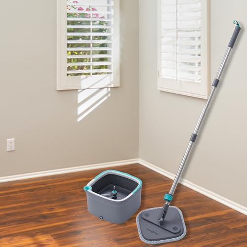 Square Spin Mop and Bucket with 2 Machine Washable Mop Pads E662