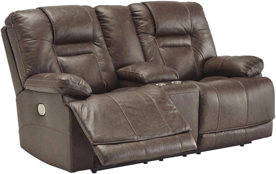 Brown Leather Power Reclining Loveseat R63323