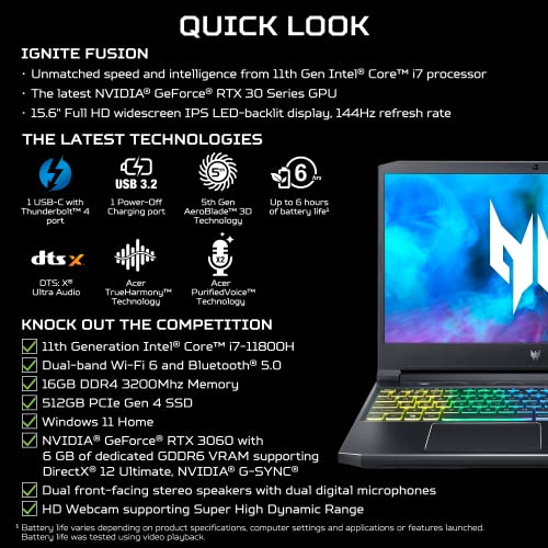 Gaming Laptop Intel i7-11800H NVIDIA GeForce RTX 3060 15.6" FHD 144Hz IPS Display 16GB DDR4 512GB SSD T71796