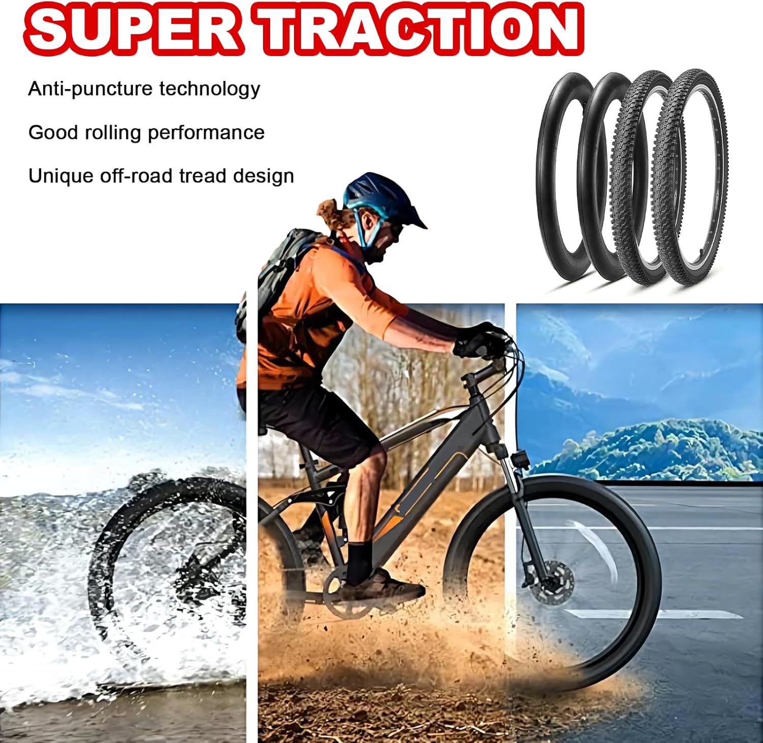 26" x 1.95 Folding Replacement Bicycle Tire with Schrader Valve Tubes, Tire Levers and Liners 2 PCS M729912
