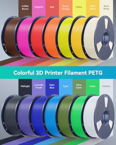 3D Printer Filament Bundle Multicolor PETG Filament 1.75mm, 2kg in Total, 0.25kg per Spool, 8 Pack, 8 Colors L896