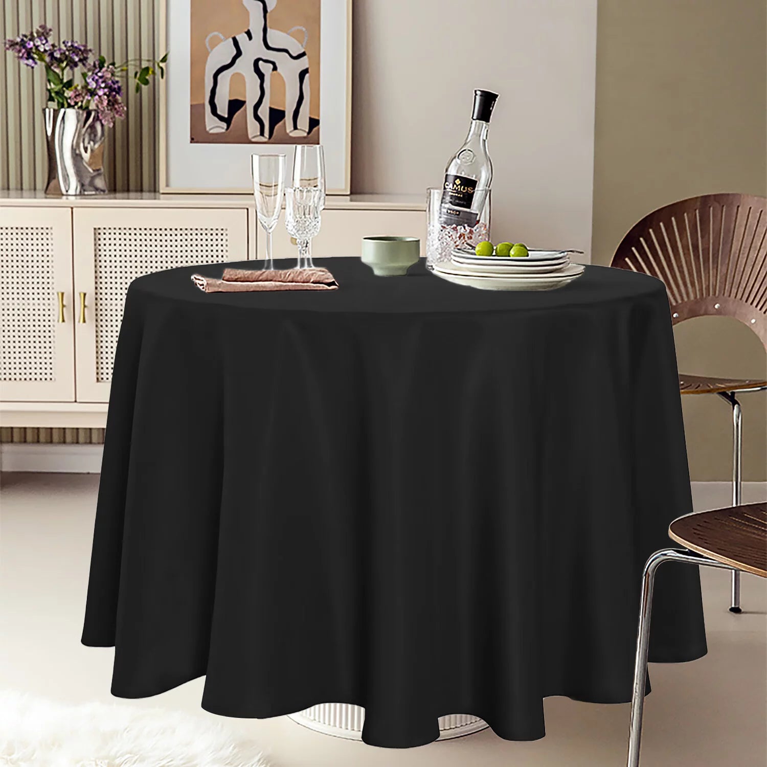 8 Pack Black 120 inch Round Polyester Table Cloth N873