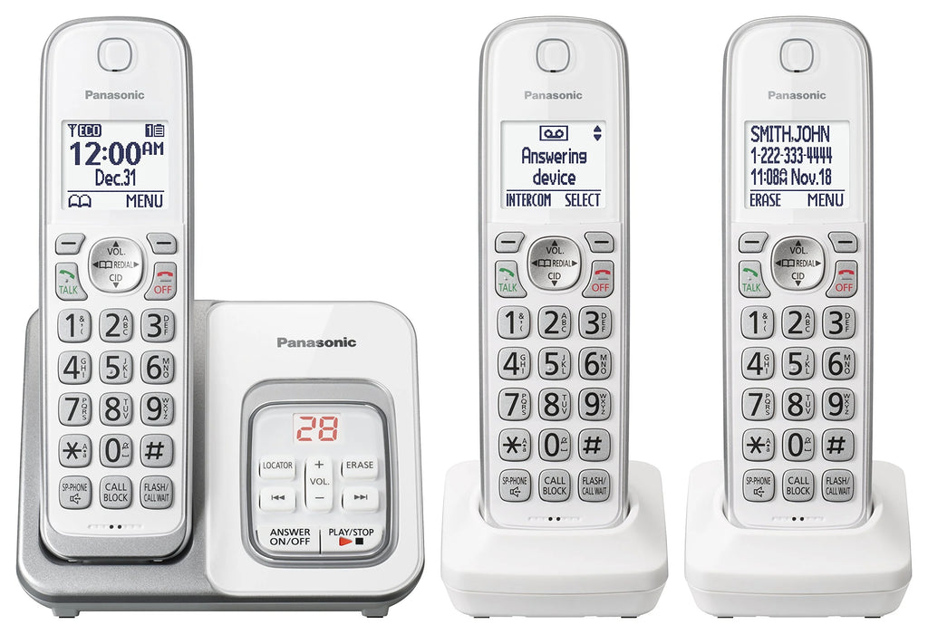 Expandable Cordless Phone System with Answering Machine and Call Block - 3 Cordless Handsets T487
