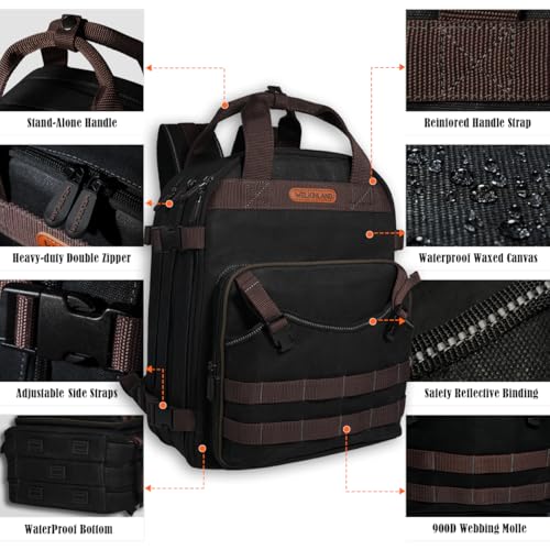 Black Wax-Canvas 90-Pockets Electrician Backpack D27765