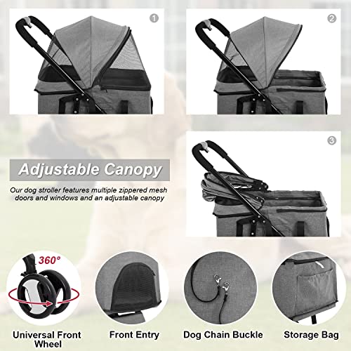 Black 3-in-1 Folding Pet Stroller with Detachable Carrier D931