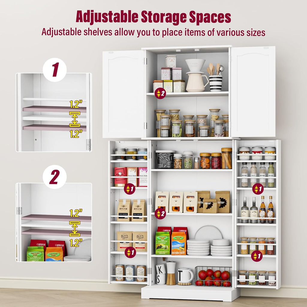 White Tall Freestanding Kitchen Pantry Cabinet with Doors and Shelves O44587