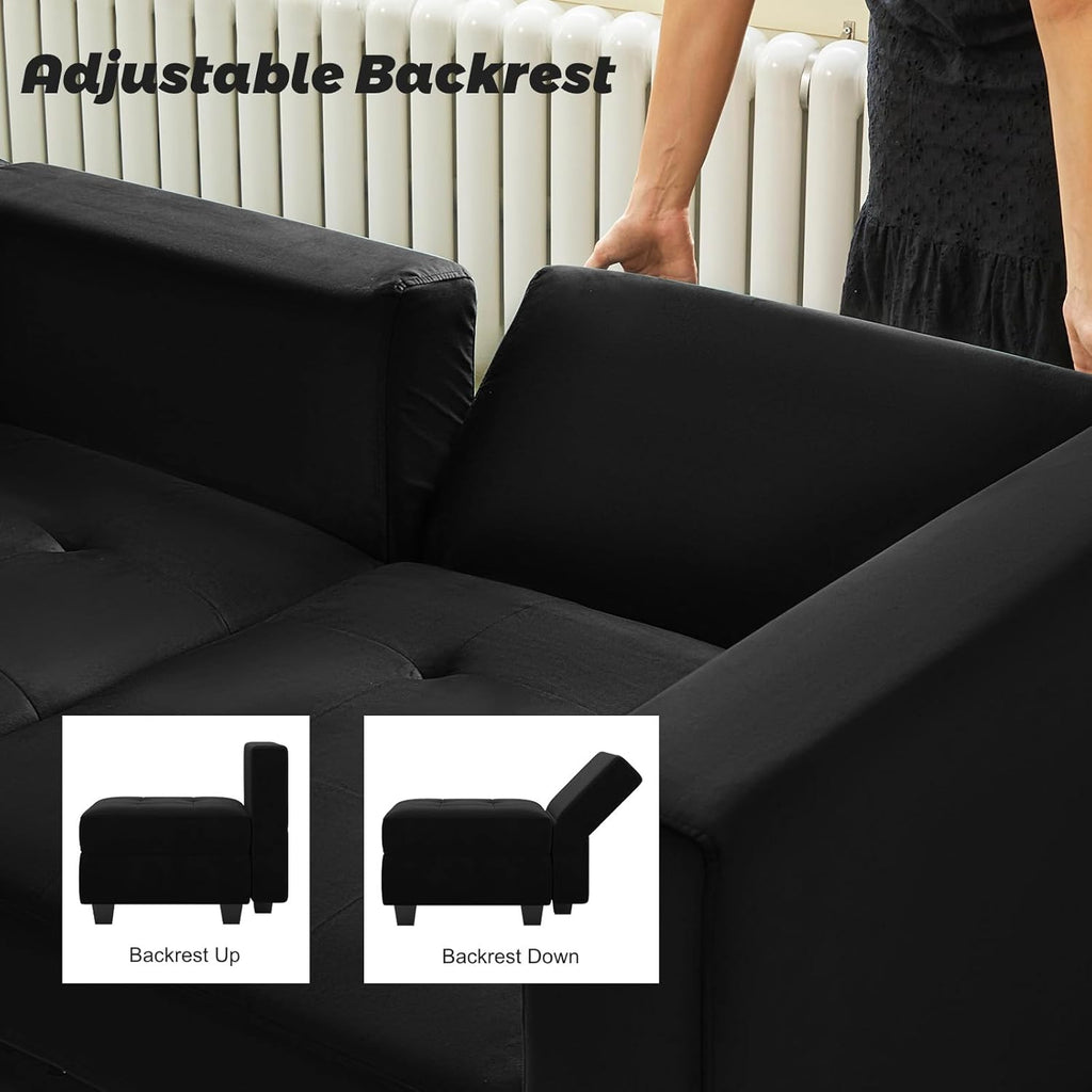Black Velvet 5 Piece Modular Sectional Sofa with Storage Seats and Ottomans C134