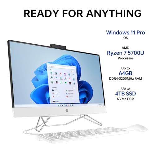 White 27" FHD Touchscreen All-in-One Desktop, AMD Ryzen 7 5700U, 32GB DDR4 RAM, 1TB PCIe M.2 SSD, Windows 11 Pro W5548