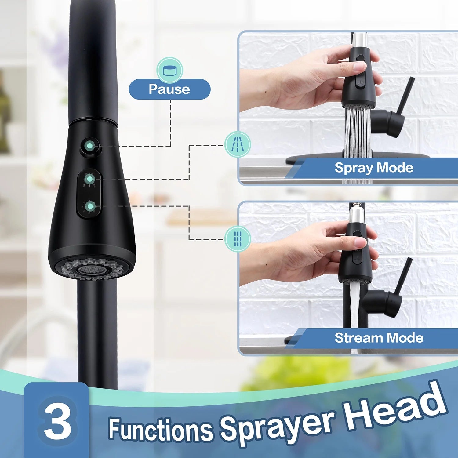 18/10 Stainless Steel Matte Black Kitchen Sink Faucet with Pull Down Sprayer I5373