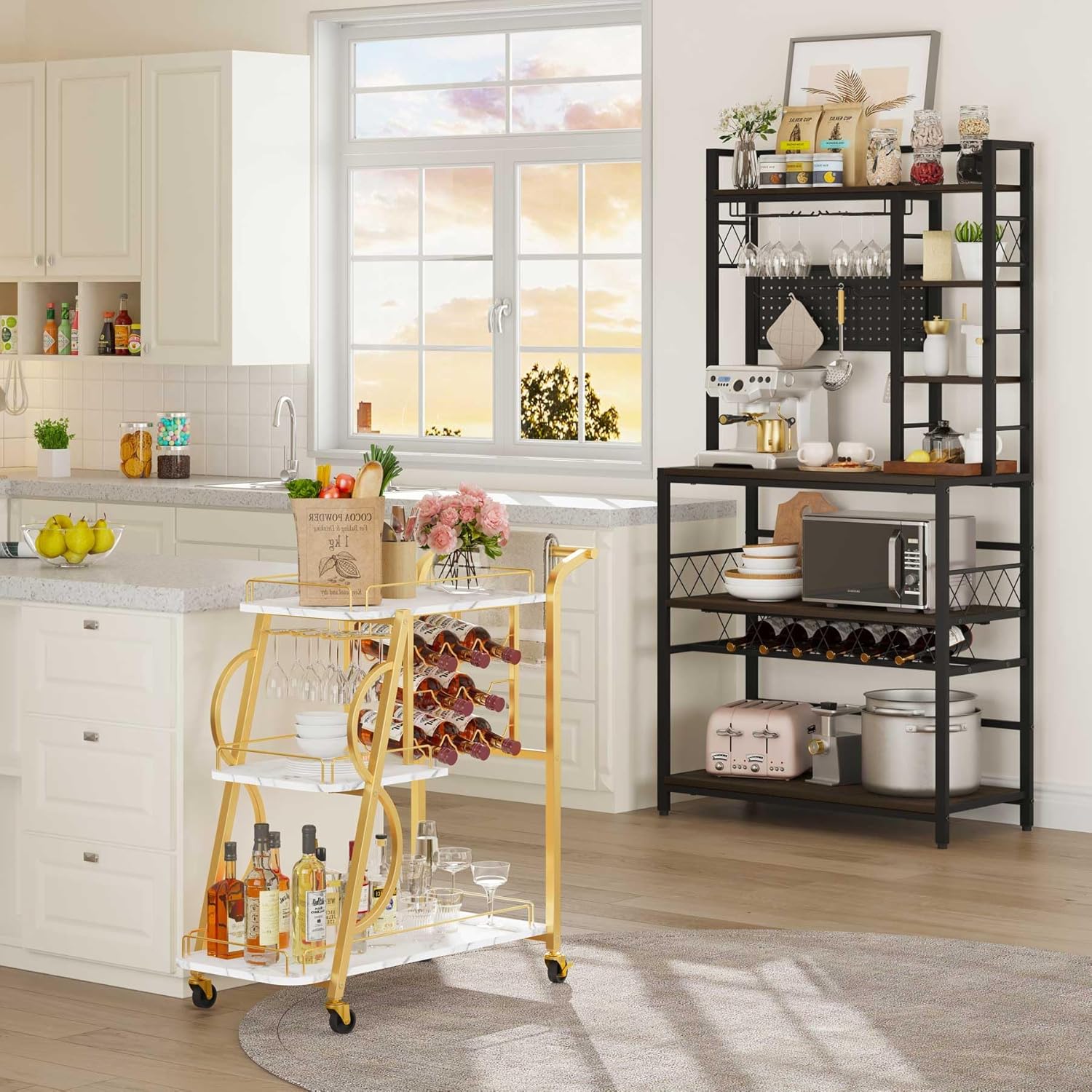 Gold Bar Cart with Wine Rack J535