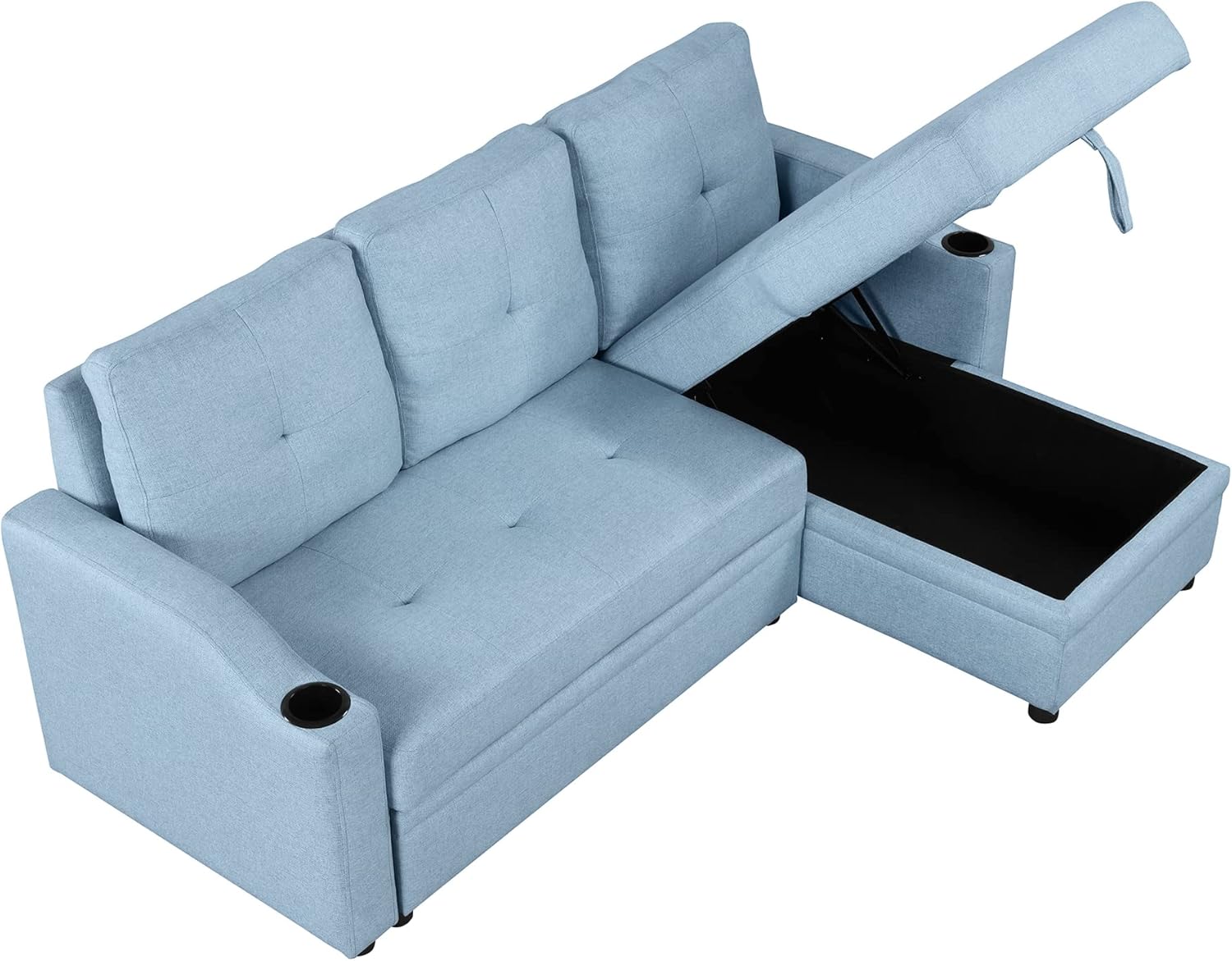 Blue Linen Fabric L-Shape Convertible Sleeper Sofa with Pull-Out Bed O890