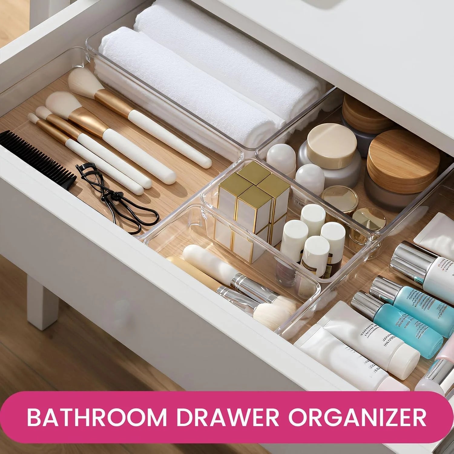26 Pack Clear Plastic Drawer Organizer Bins - 5 Size Heavy Duty Acrylic Drawer Organizers N348