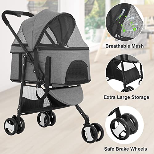 Black 3-in-1 Folding Pet Stroller with Detachable Carrier D931