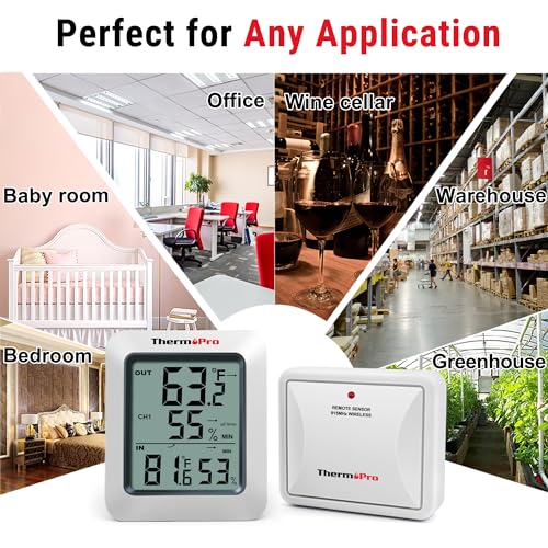 Digital Hygrometer Indoor Outdoor Thermometer Wireless Temperature and Humidity Gauge Monitor with 500ft Range X4745