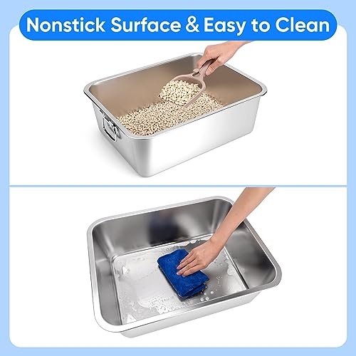 Stainless Steel Litter Box with Handle, 17.5" L x 13.5" W x 6" H, Non Stick Smooth Surface G256786