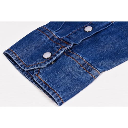 Men's Long Sleeve Double Pocket Snap Denim Shirt D3762