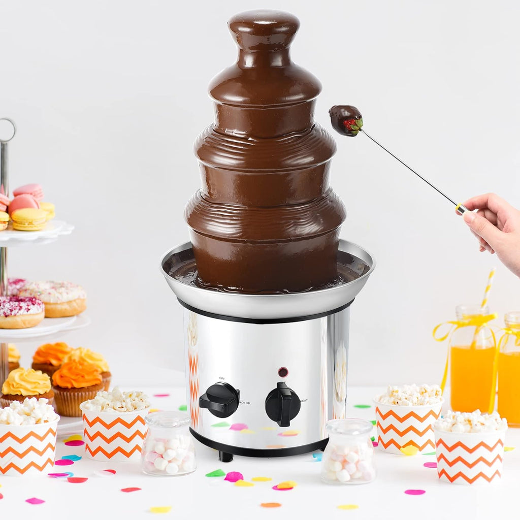 4 Tiers Electric Chocolate Fondue Fountain Set with 6pcs Stainless Steel Forks W118