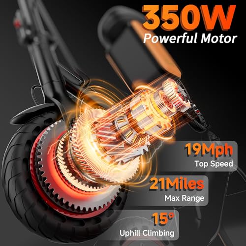 Electric Scooter with Seat, 19MPH, 21-Mile Range, 350W Motor, 8.5" Solid Tires, Dual Brake System, Folding E-Scooter J369