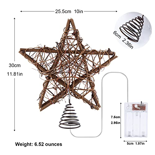 Rattan Natural Star Christmas Tree Topper with 50 Warm LED Lights J52485