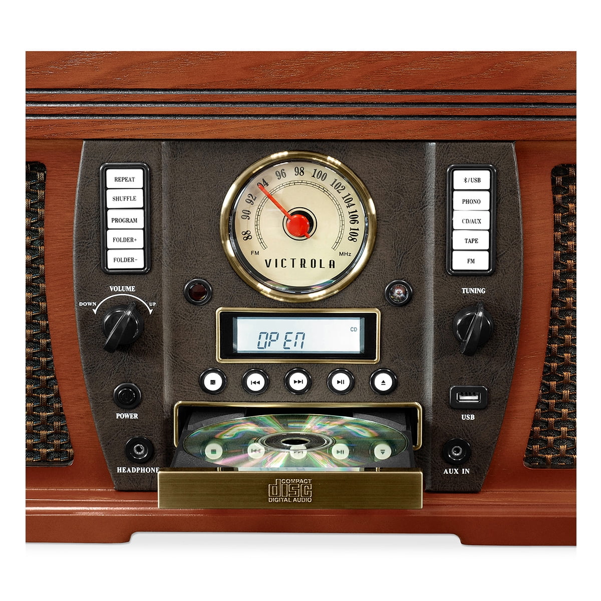 Mahogany Bluetooth Turntable with Built-in Stereo Speakers S860