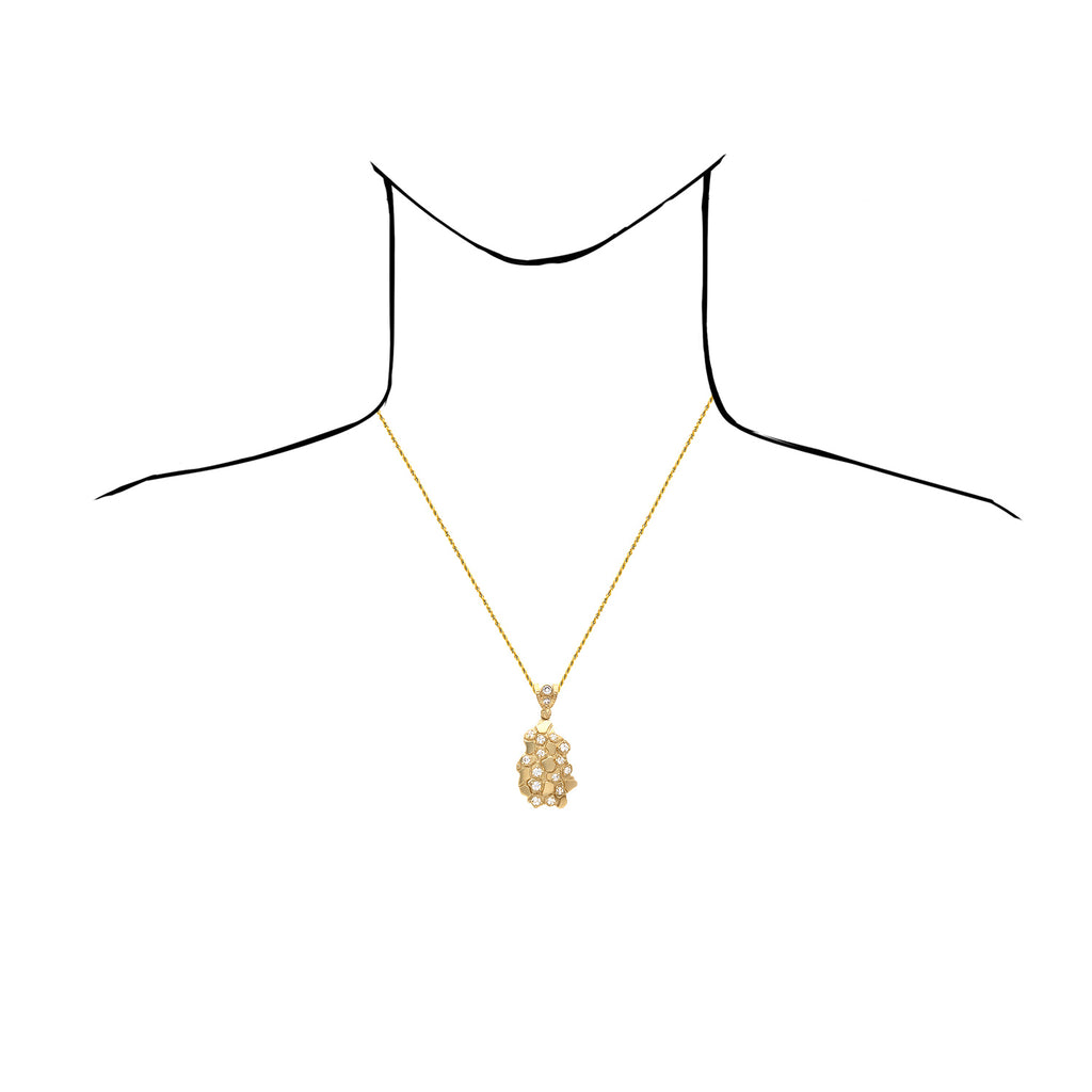 10K Yellow Gold Simulated Diamond Nugget Pendant 1.5"-2.3" N156