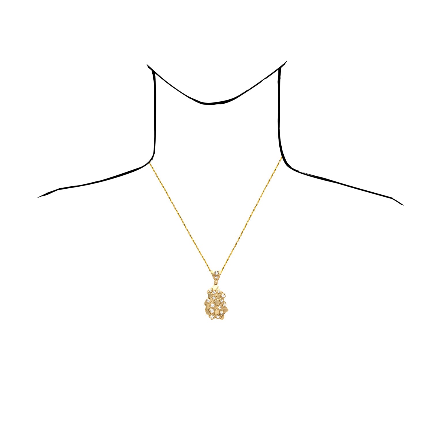 10K Yellow Gold Simulated Diamond Nugget Pendant 1.5"-2.3" N156