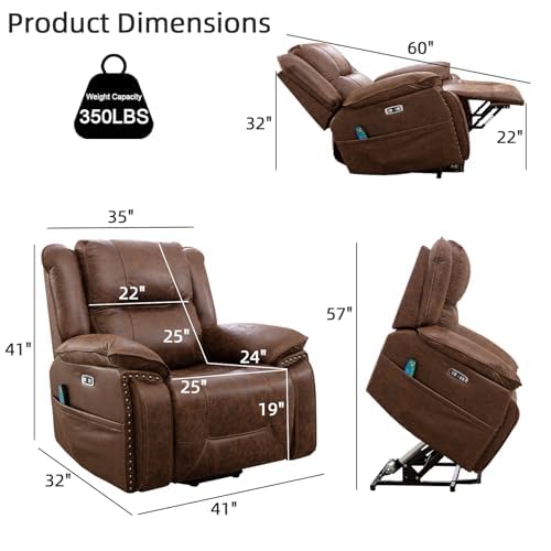 Brown Leather Power Lift Chair with Massage and Heat H16630