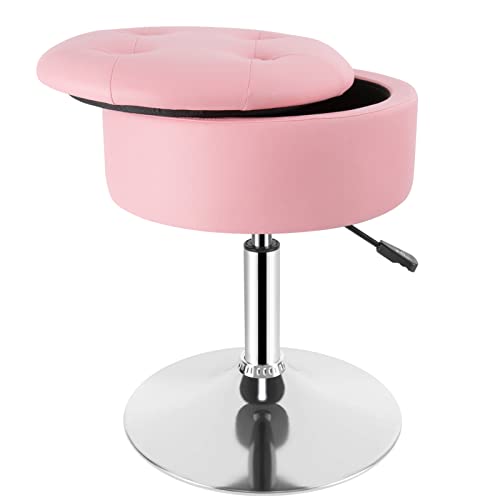 Black PU Leather Adjustable Height 17.9" to 24.4" Round Vanity Stool with Storage L25724