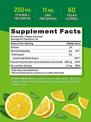 60 Count Vegan Non GMO Gluten Free Vitamin C Gummies with Zinc Z213937