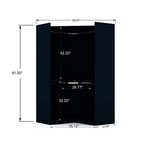 White 2 Piece Corner Wardrobe Closet with Drawers and Hanging Rods L987153