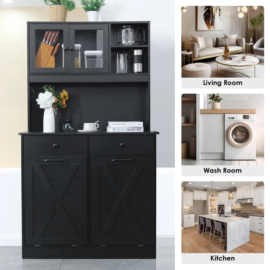 Wooden Double Tilt Out Trash Cabinet with Drawers, Shelves U215