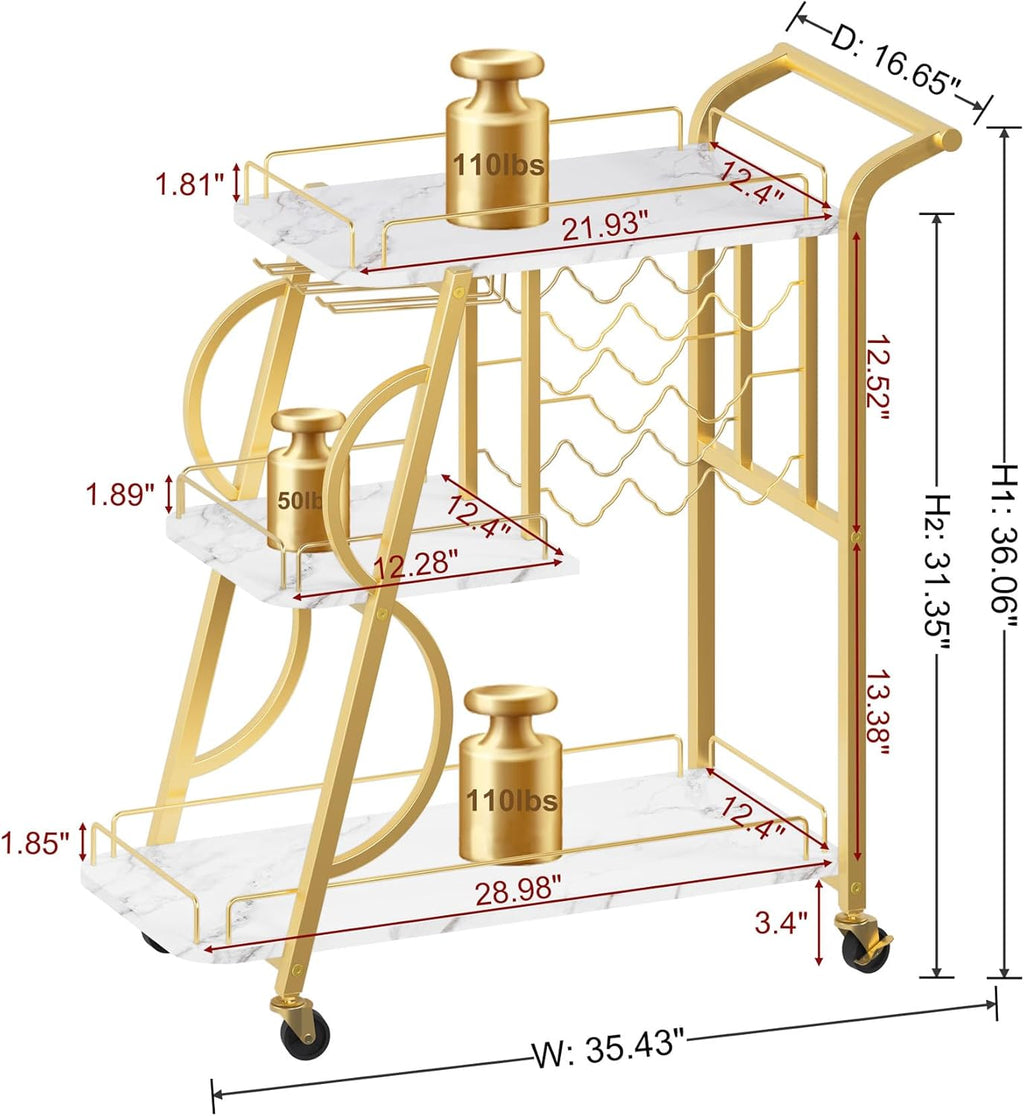 Gold Bar Cart with Wine Rack J535