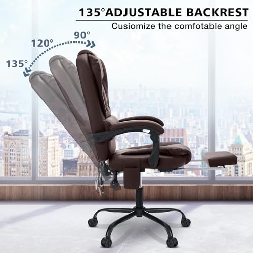 Black Leather High Back Ergonomic Office Chair with Footrest Y592248