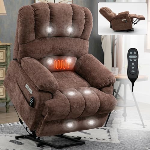 Chenille Beige Power Lift Recliner Chair with Massage and Heat N47141