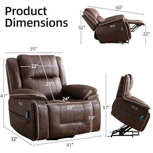 Brown Leather Power Lift Chair with Massage and Heat H16630