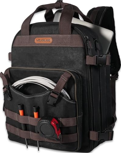 Black Wax-Canvas 90-Pockets Electrician Backpack D27765