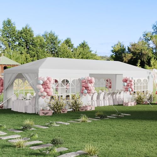 10x30 Waterproof White Canopy Tent with 8 Removable Sidewalls O364004