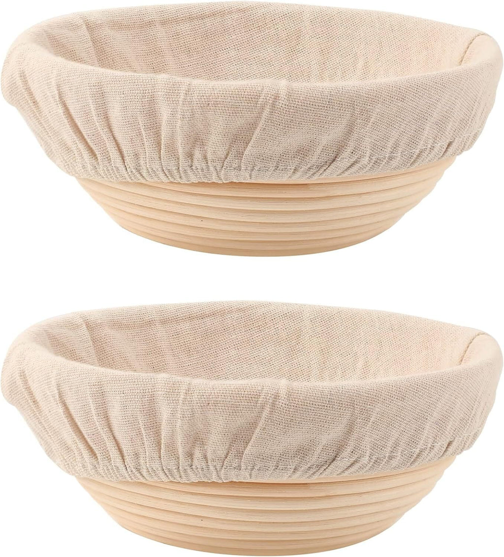 Round Bread Dough Proofing Rattan Baskets (Set of 2, 9 inch) with Liners Y712