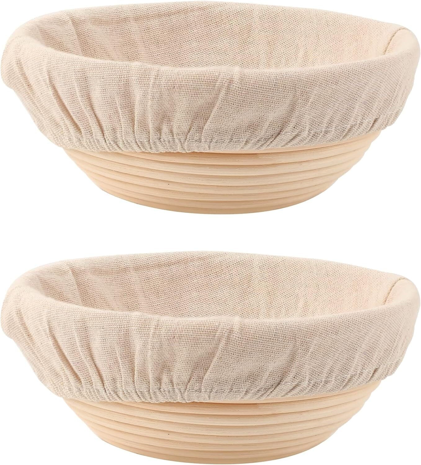 Round Bread Dough Proofing Rattan Baskets (Set of 2, 9 inch) with Liners Y712