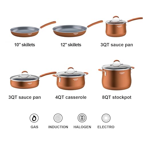 Copper 12-Inch Nonstick Induction Frying Pan with Lid W955