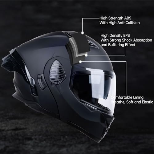 Matt Black Medium Full Face Modular Motorcycle Helmet D7319