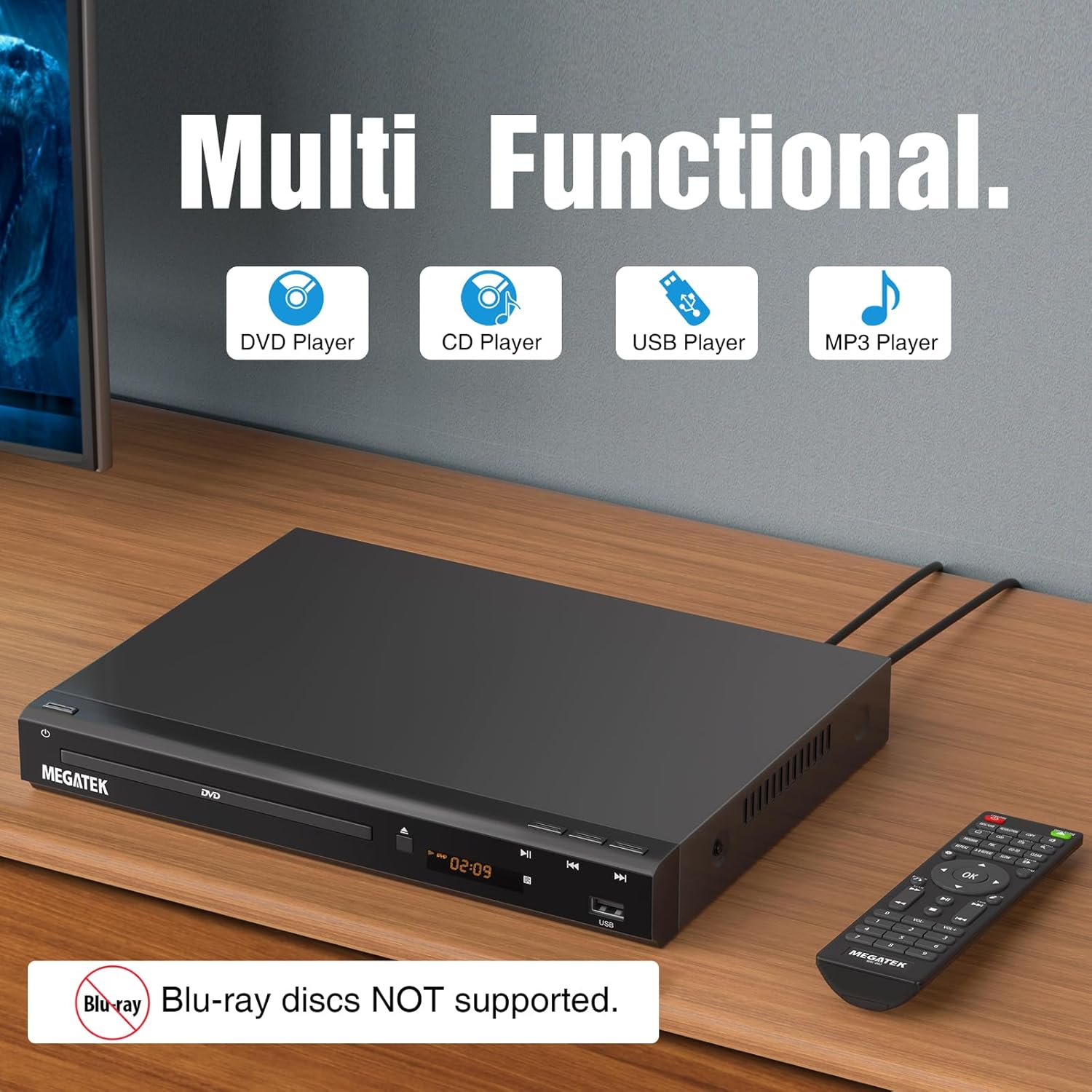 Region-Free DVD Player with HDMI, USB Port, Metal Casing, Remote A32083