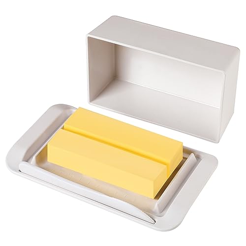 White Bamboo Butter Dish with Lid and Knife L670128