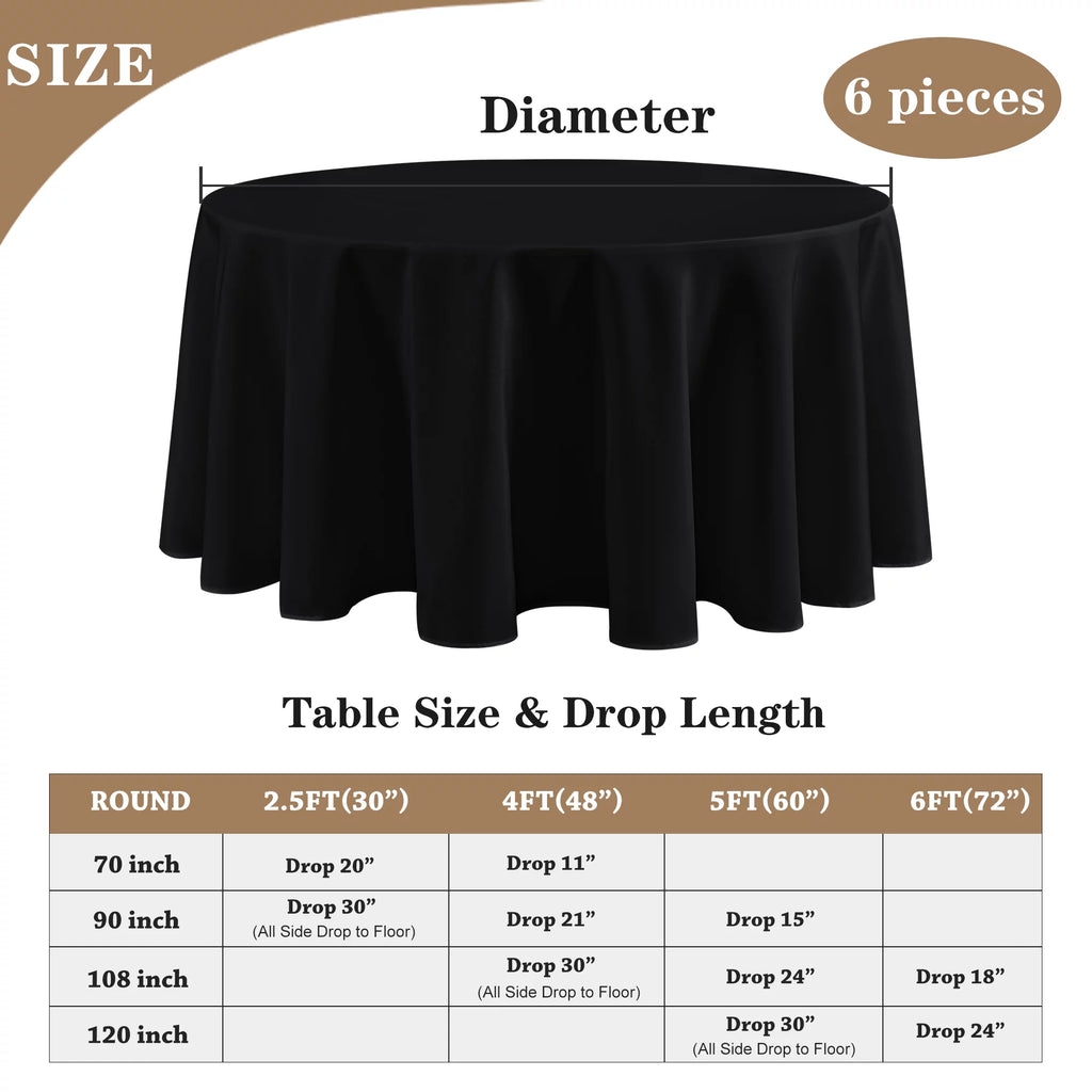 8 Pack Black 120 inch Round Polyester Table Cloth N873