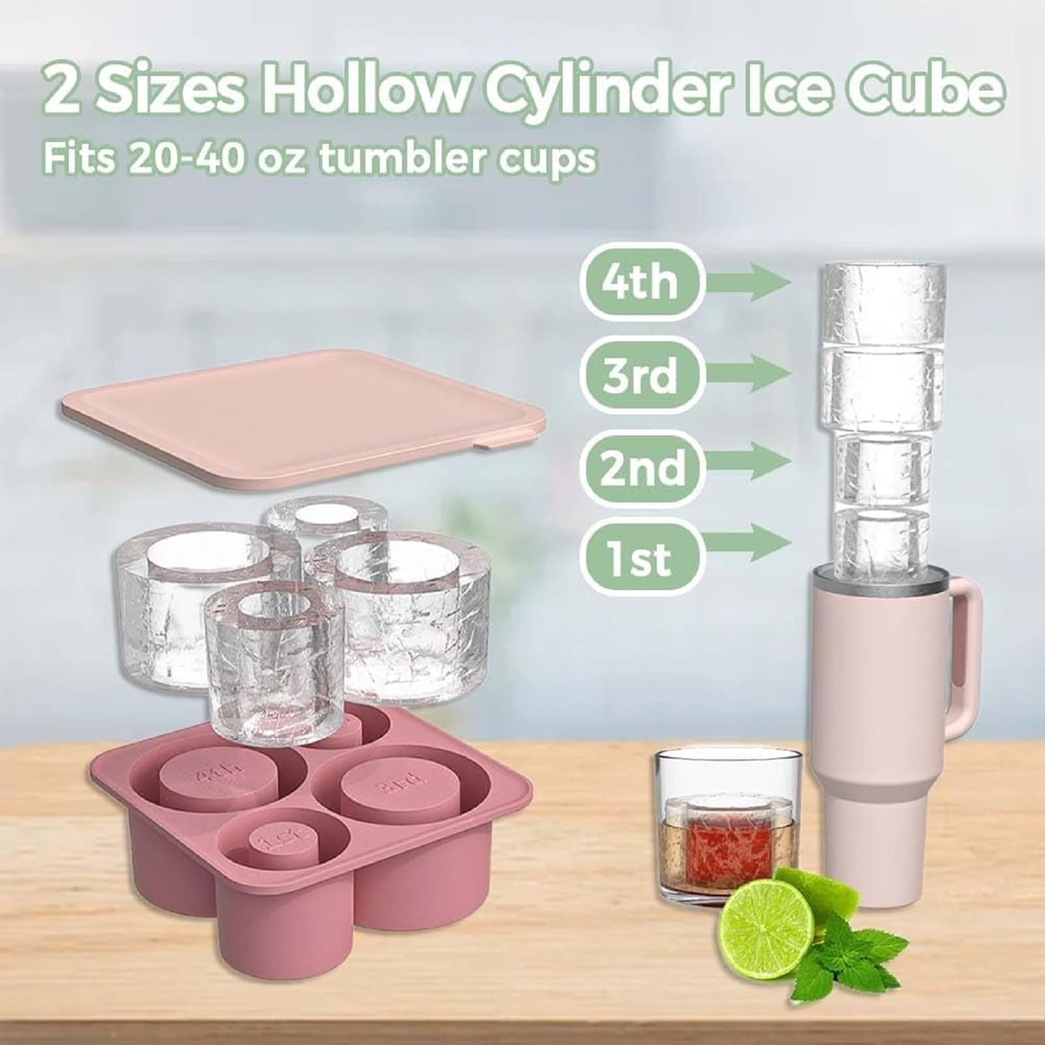 4 Pcs Silicone Ice Cube Tray with Lid M825046