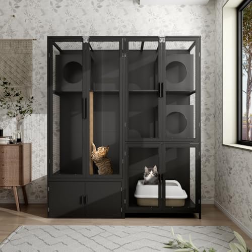 Black Cat Litter Box Enclosure with Acrylic Doors R5963
