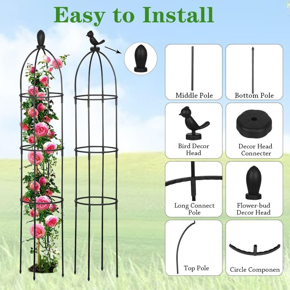 5.58FT Black Metal Garden Obelisk Trellis H637